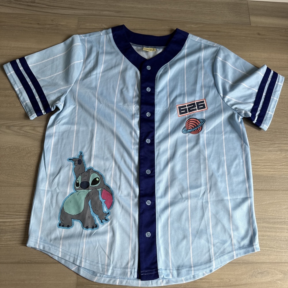 Disney Stitch Shirt Mens L Baseball Jersey Button Up‎ Lilo & Stitch Movie 626